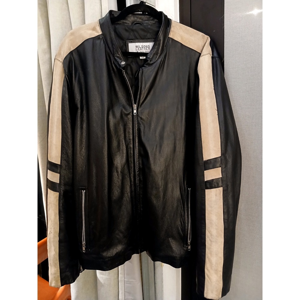 Vintage Wilson M. Julian black Leather XL Men biker motorcycle Jacket coat suede